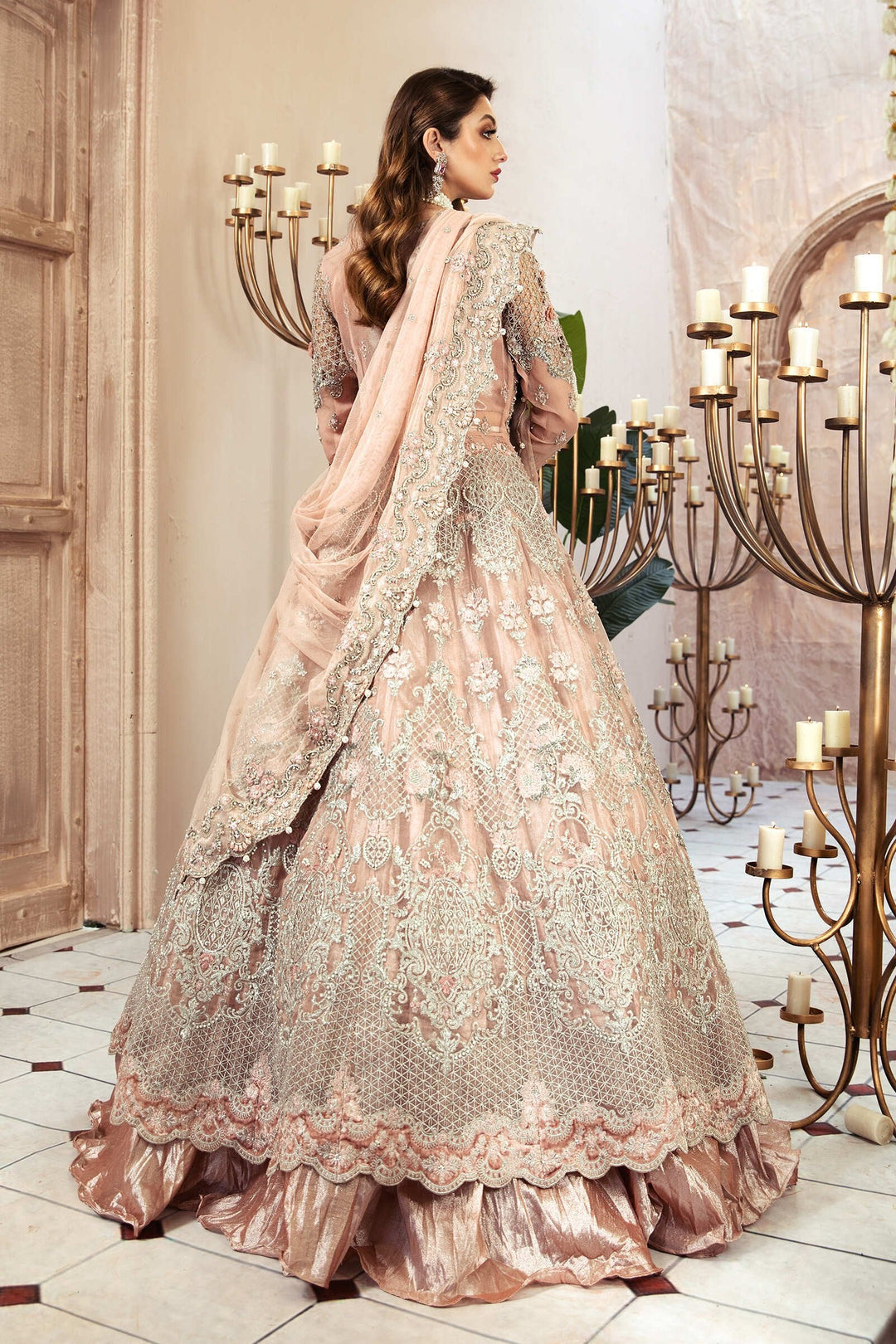Buy Gold Bridal Gown In Net Heavily Embroidered With Zari, Sequins And Moti  Embroidered Floral Design All Over KALKI Fashion India